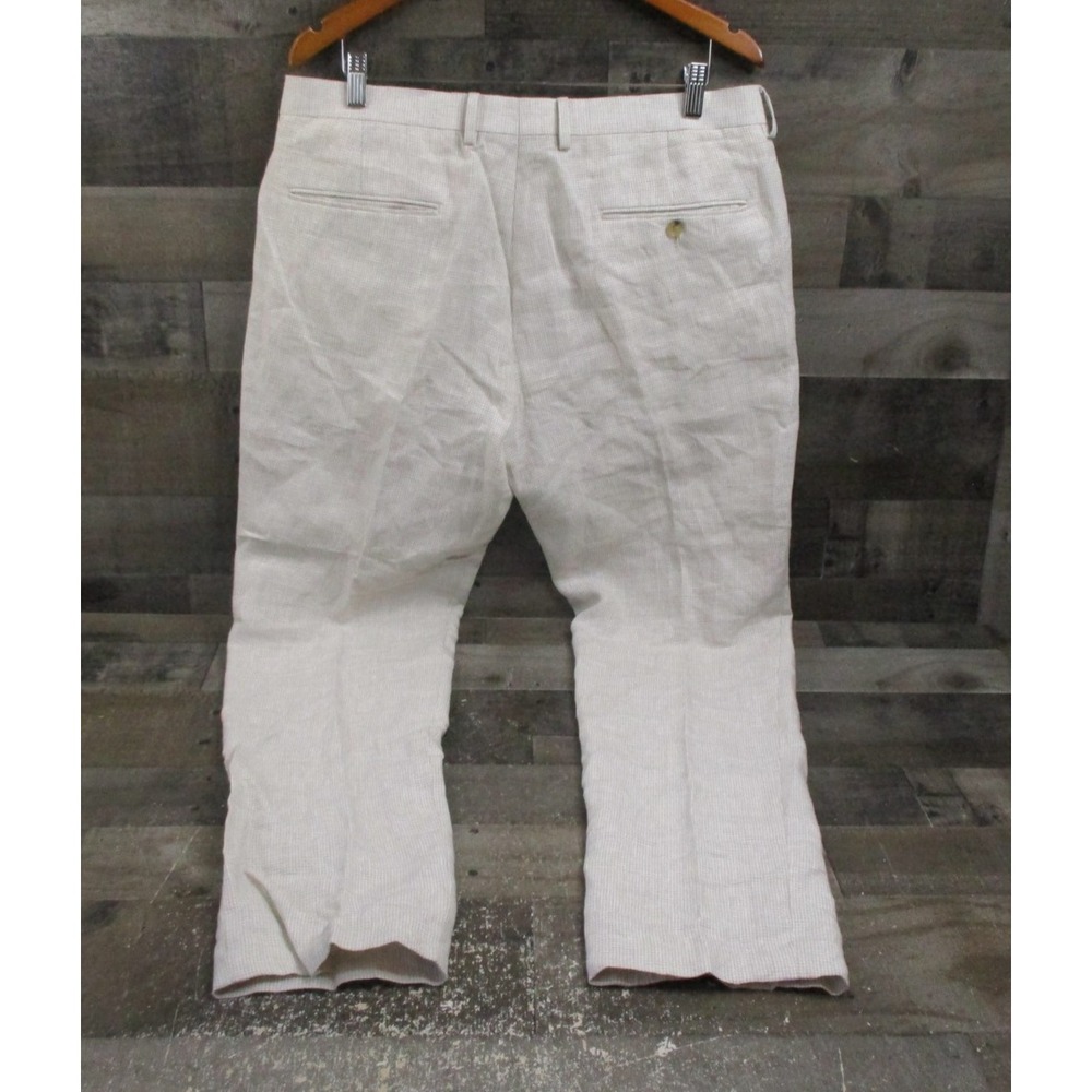 J Crew Thompson Pants Mens 36x32 Beige Tapered 100% Linen Dress Slacks Formal - Picture 2 of 16